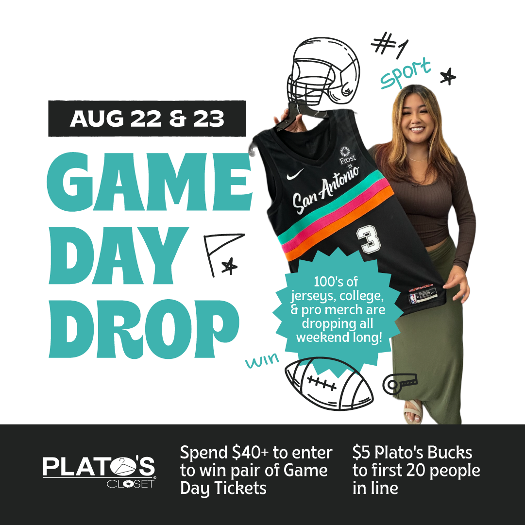Game Day Event at Plato's Closet in San Antonio Texas by the North Star Mall is on August 22 and 23 where 100's of jerseys and other michigan game day essentials will release at 10am!